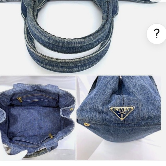PRADA Canapa Tote Bag Very Good Denim Navy - Picture 5 of 12